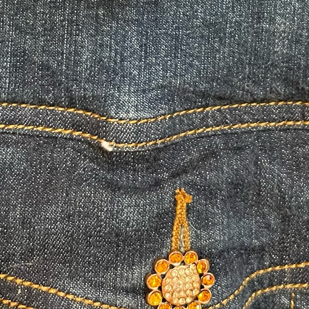 Lane Bryant Jean Jacket with Amber Rhinestone buttons and Brown Tweed Accents